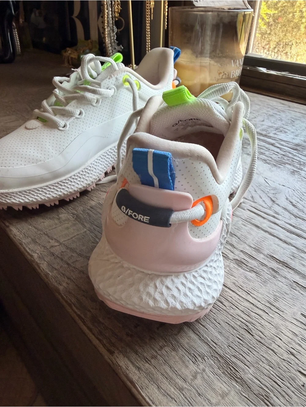 G/FORE Kids White Sneakers with Pink, Neon Green, Blue & Orange Accents